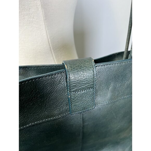 Wilson’s Leather Tote Bag Green Buckle Pebbled Shoulder Purse Y2K Academia Vtg - Picture 4 of 13